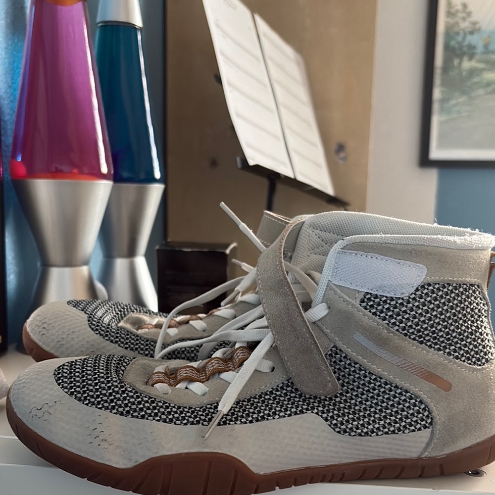 Cream and Gray wrestling Shoes